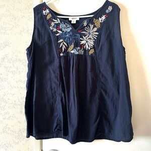 Style & Co Sleeveless Embroidered Top Blue Size Large